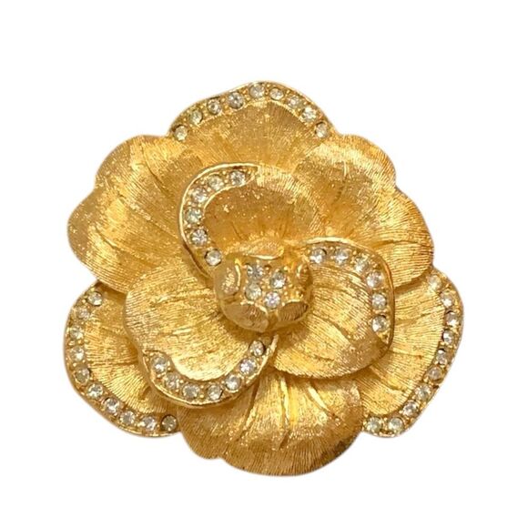 Vintage Christian Dior Crystal Camellia Flower Brooch - Picture 2 of 5